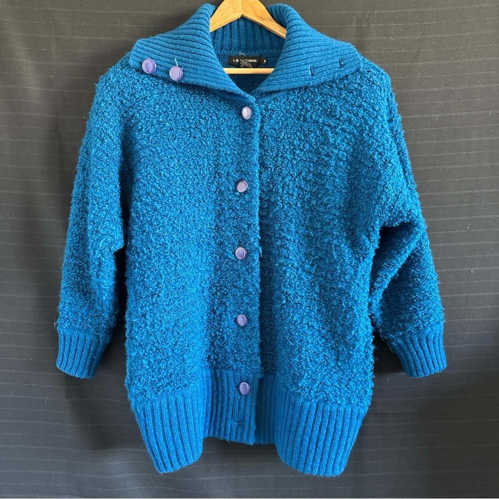 IB Diffusion Vintage Wool Blend Heavy Weight Cardigan Chunky Sweater Blue M